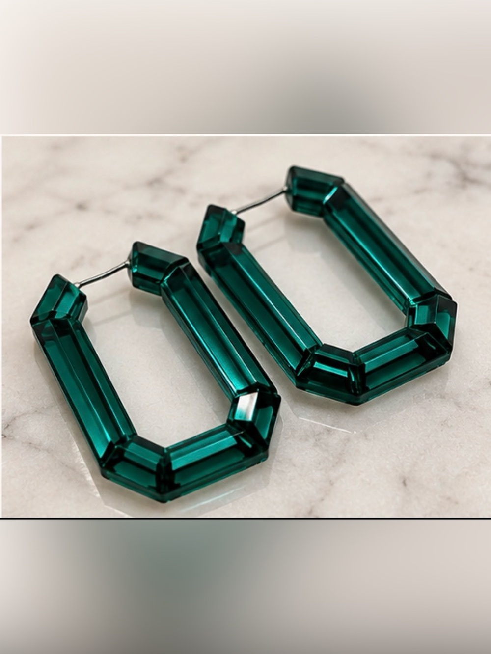 AUTHENTIC - Swarovski Green Lucent Octagon Hoop Earrings – (Rare Discontinued)